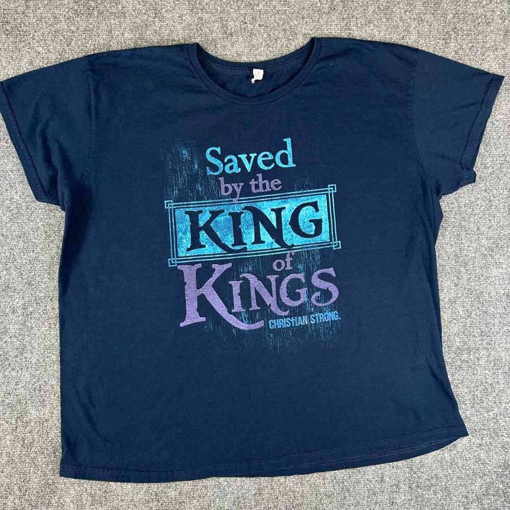 Alstyle Christian Strong Saved by the King of Kings Graphic T-Shirt Navy 2XL